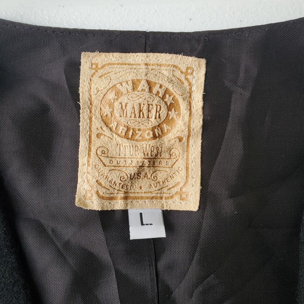 Wah Maker Vest Mens Large Black Wool Embroidered Western Cowboy Lined Floral - Picture 3 of 8